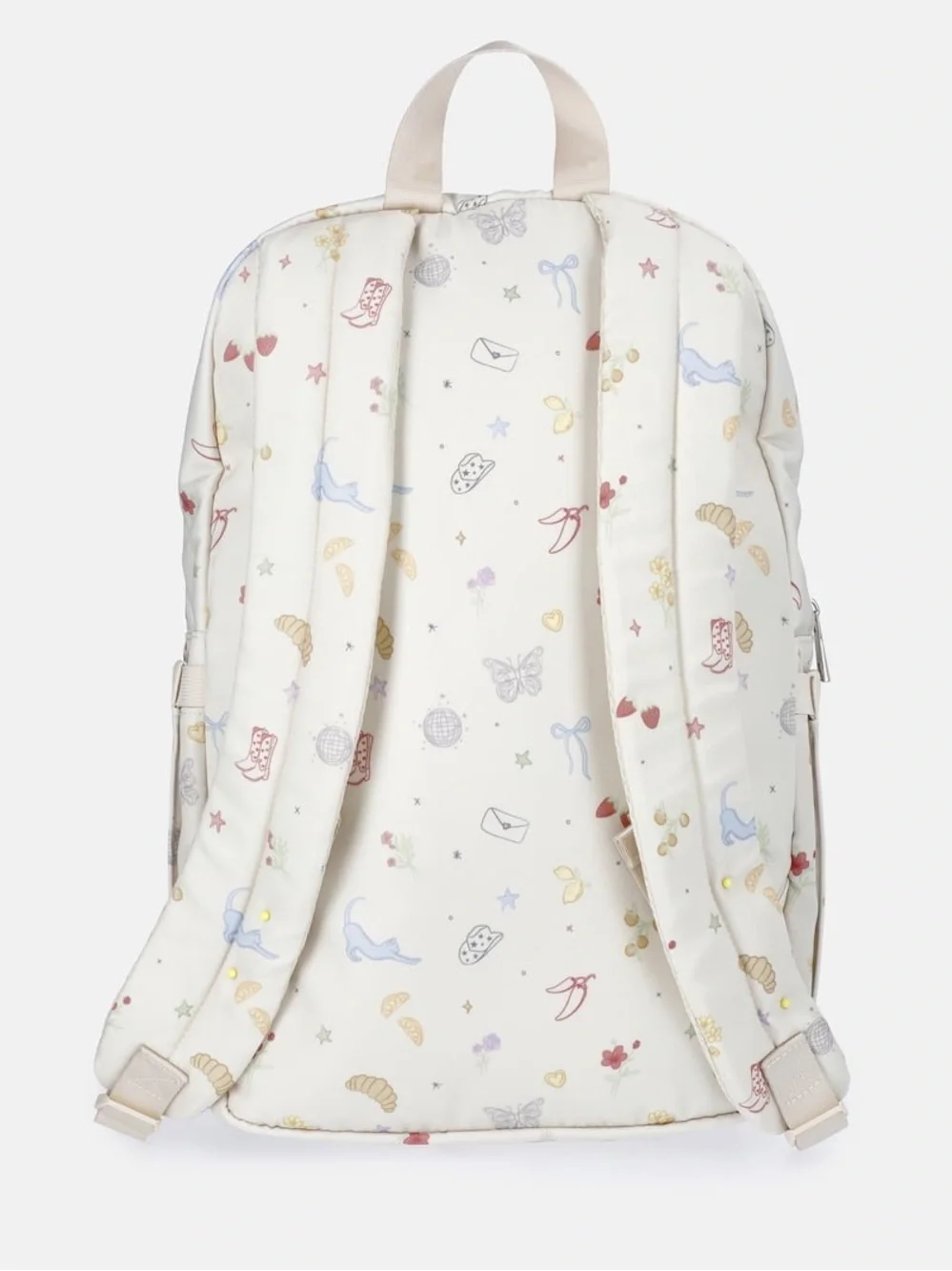 Girls' School Backpack with Icons Pattern and Detachable Pouch Off White W